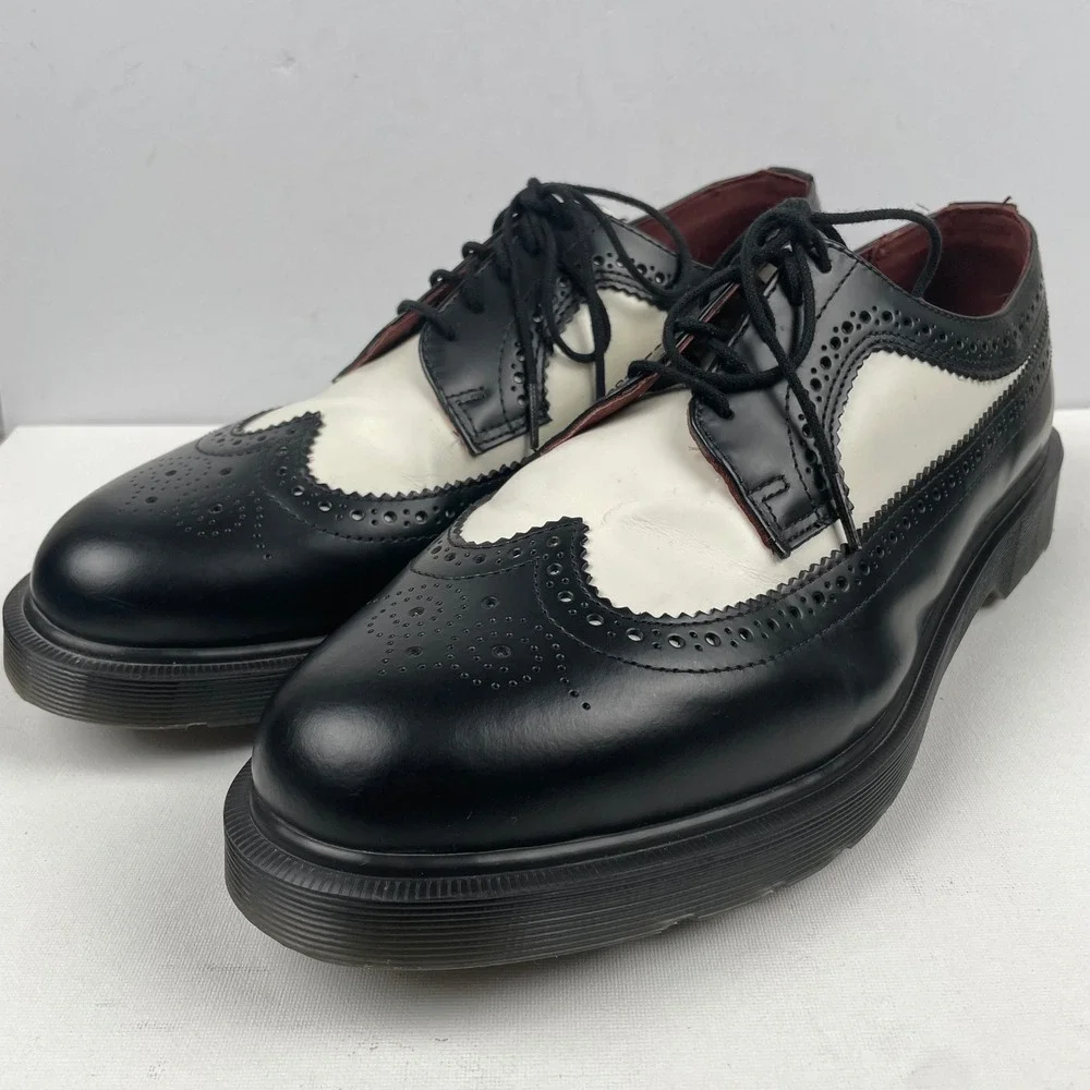 Dr Martens Bex Smooth Leather Brogue Shoe Black White Wingtip Oxford Men Size 13